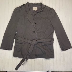 Ann Taylor Loft womens gray racer jacket size 8 belt